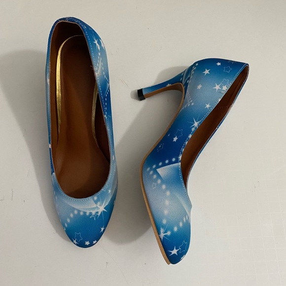 Unique High Heels Canvas Stars print Blue Women’s shoes - Picture 1 of 10